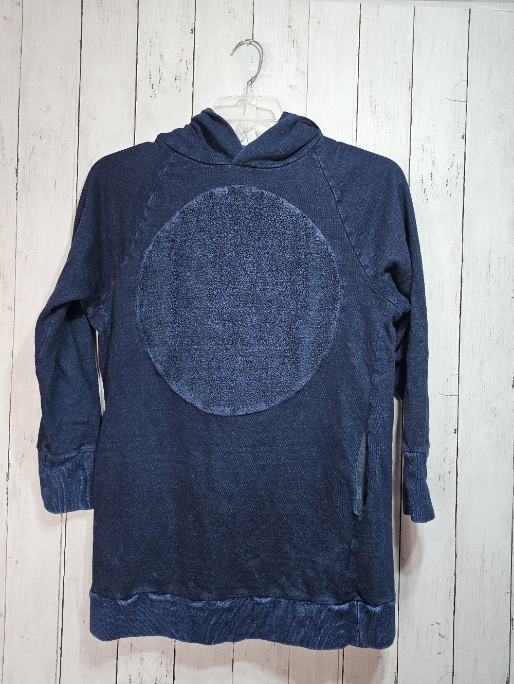 Blue Blue Japan Women's Cotton Long Hoodie Textured Circle Front Size 2 Small